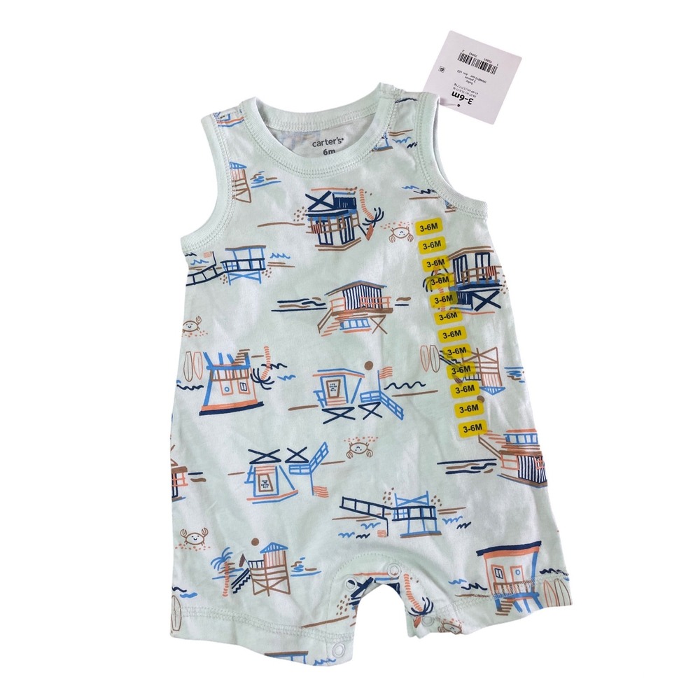Carters Baby Boys Mint Green Beach Lifeguard Print Sleeveless Romper 6M NWT